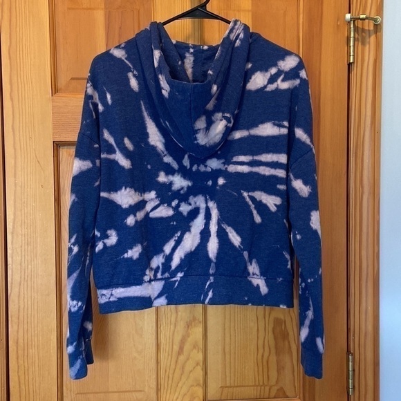 Garage Blue and Pink Tie Dye Cropped Hooded Zip-Up Sweatshirt Size Medium - Picture 2 of 6